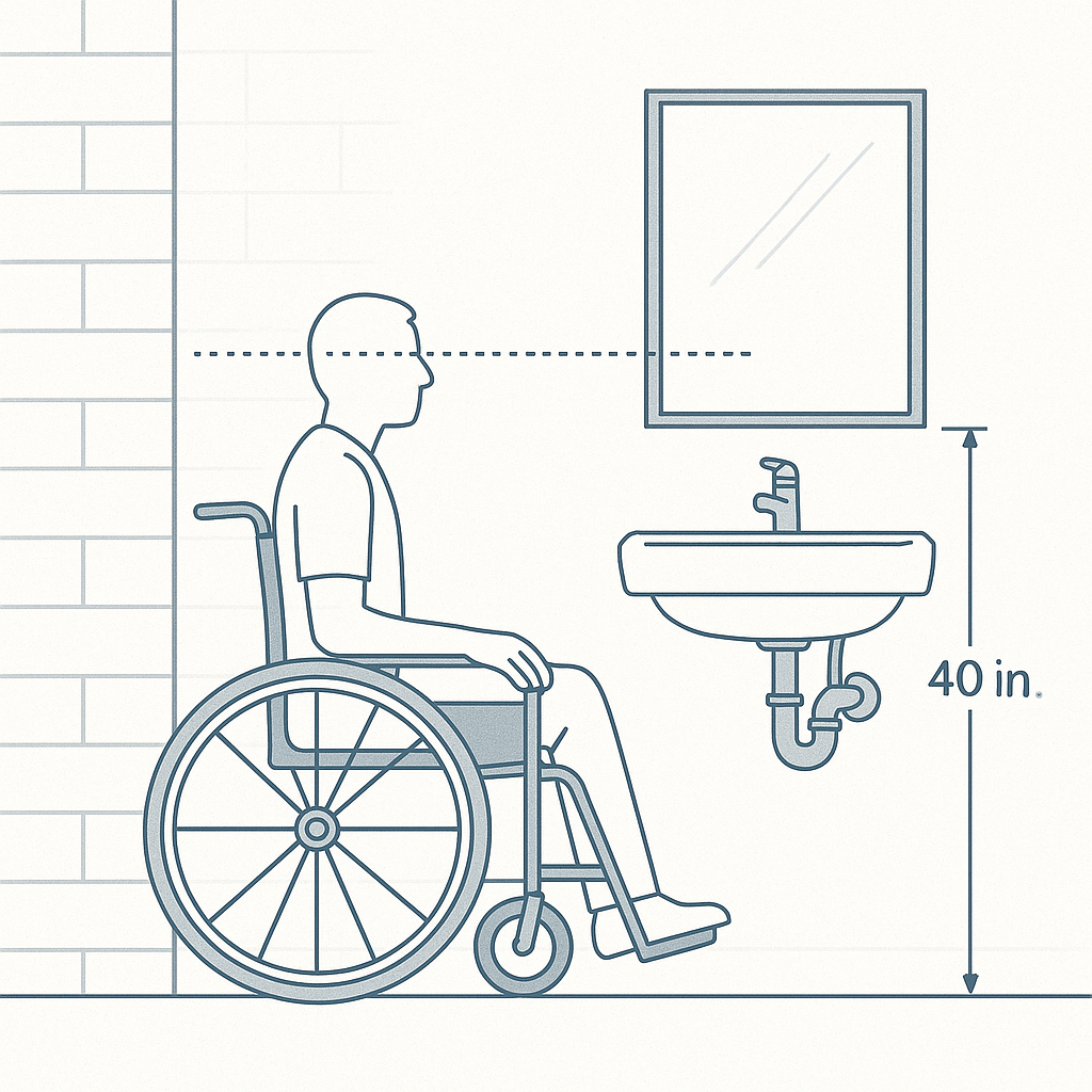 ADA Height Diagram showing wheelchair user and 40-inch measurement