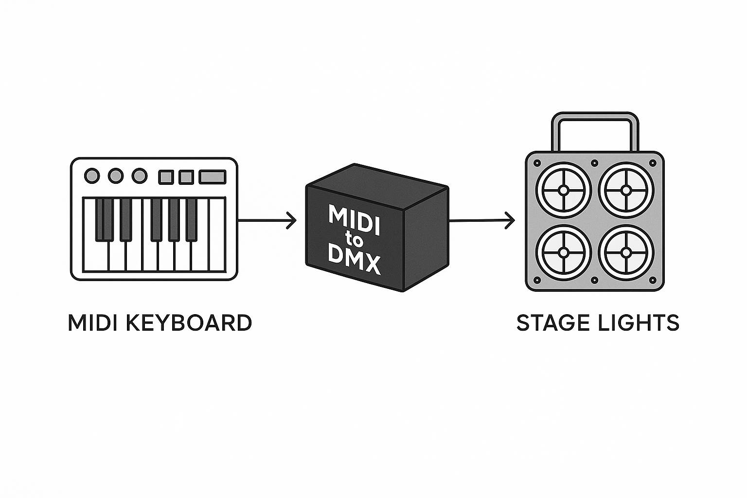 MIDI to DMX signal flow diagram
