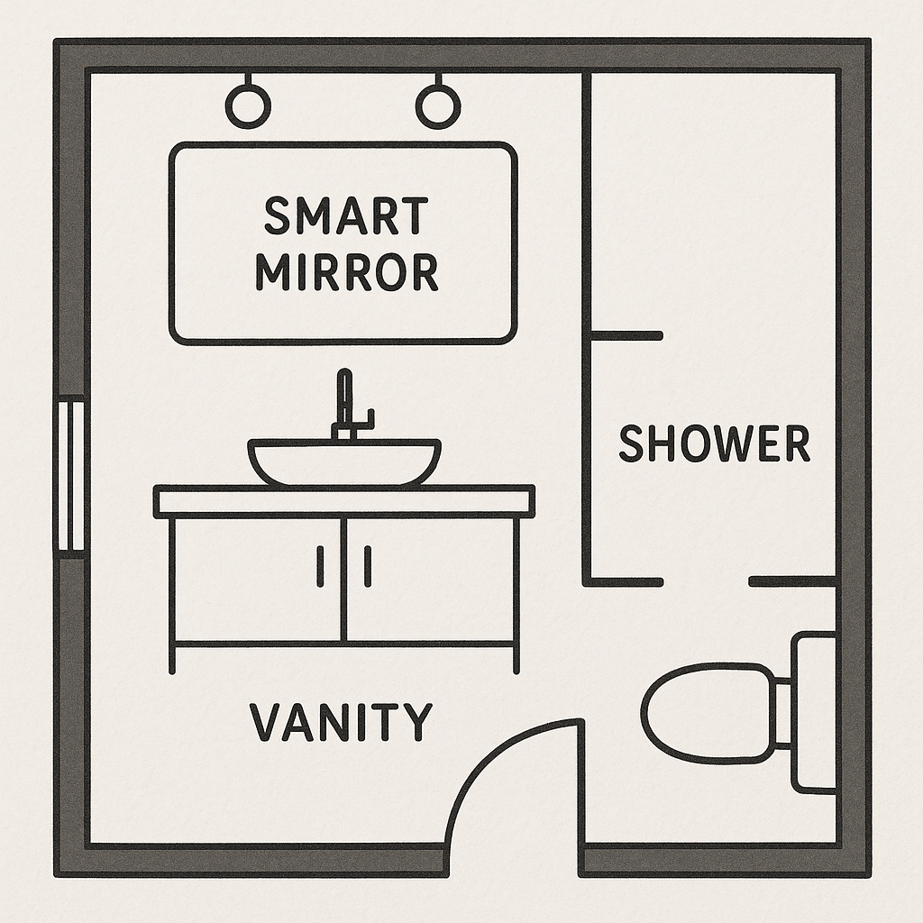 Optimal bathroom layout for smart mirror placement