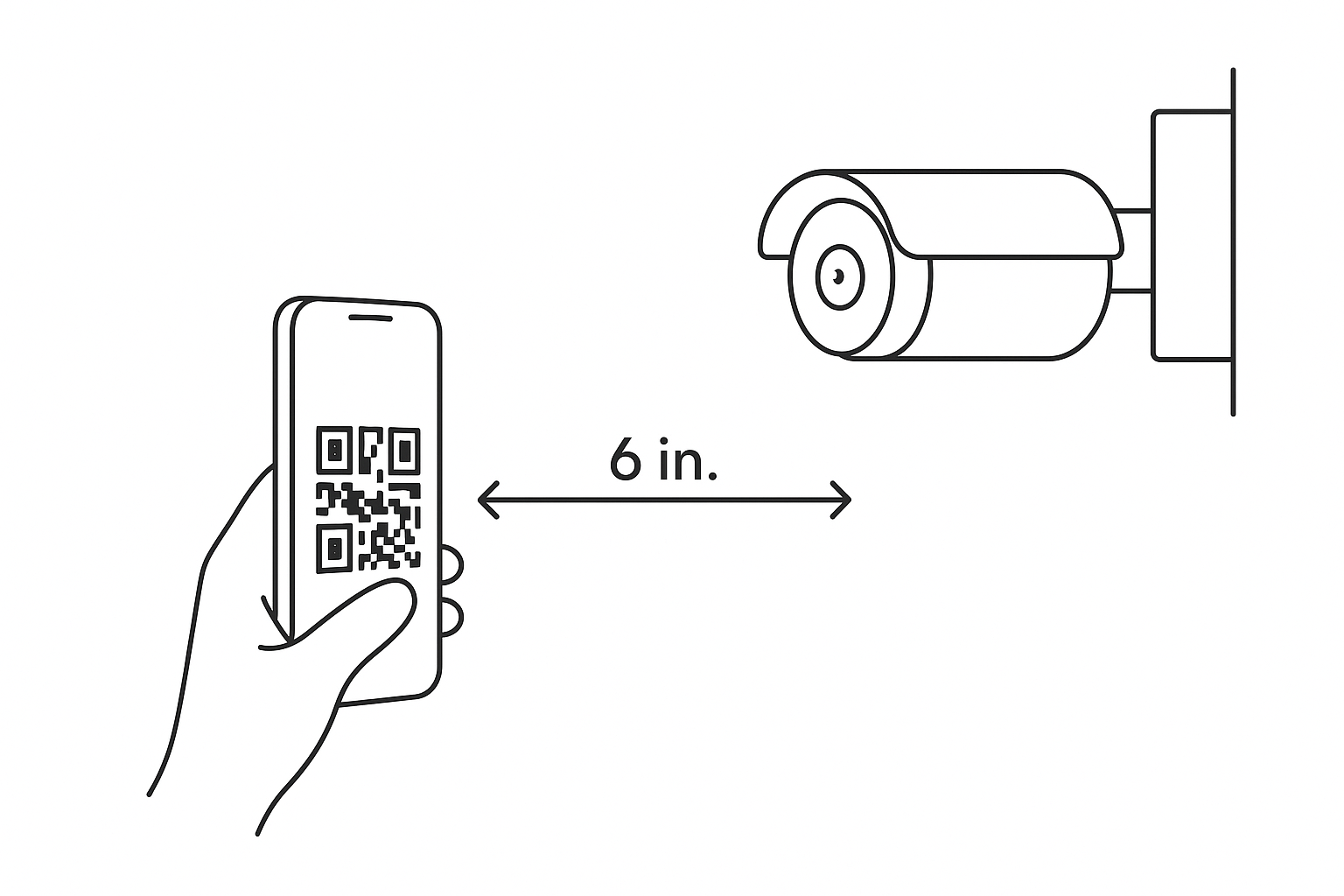 QR code pairing process - hold phone 6 inches from camera
